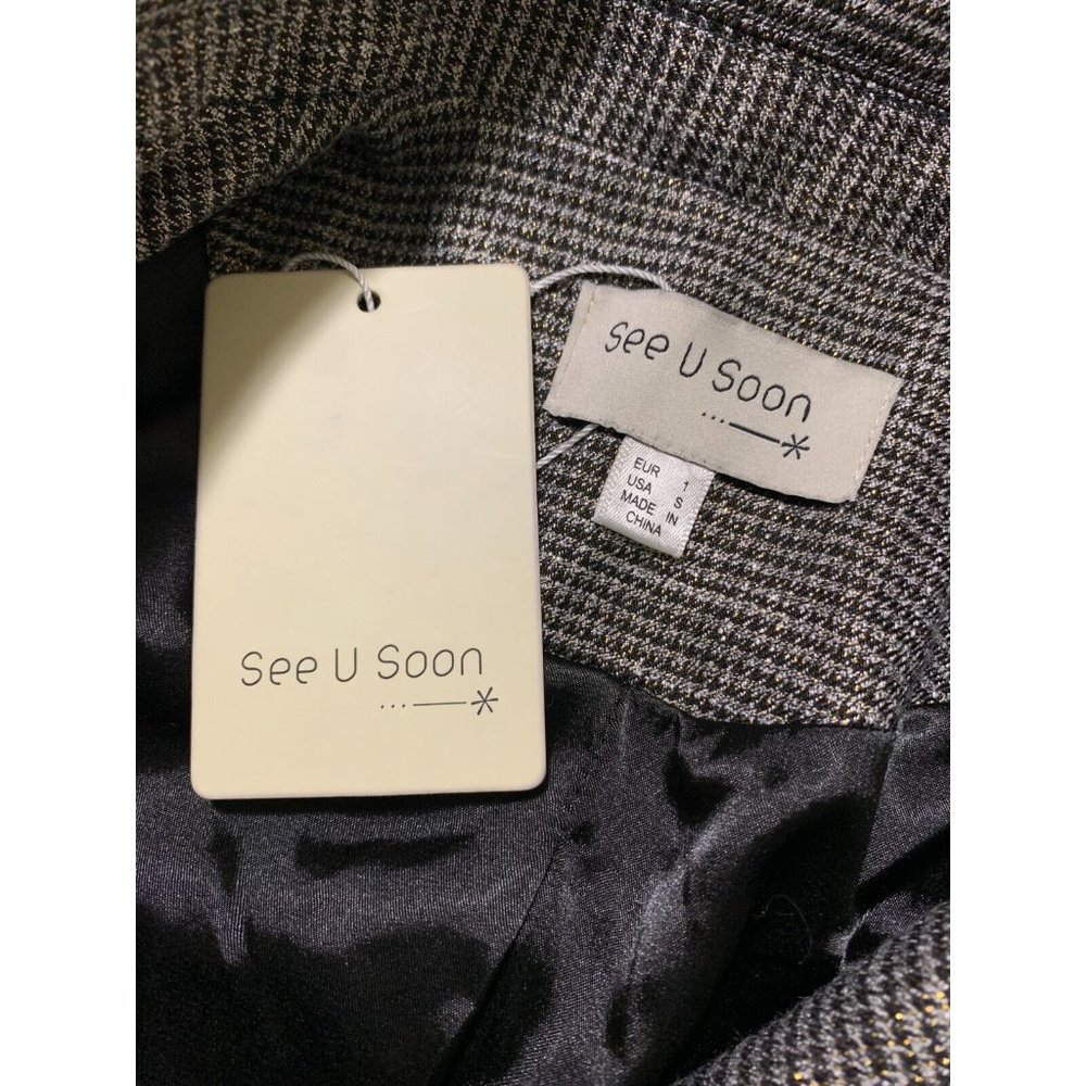 See U Soon Blazer Jacket Women's Size Small Black Gray Plaid Two Button - Picture 3 of 11